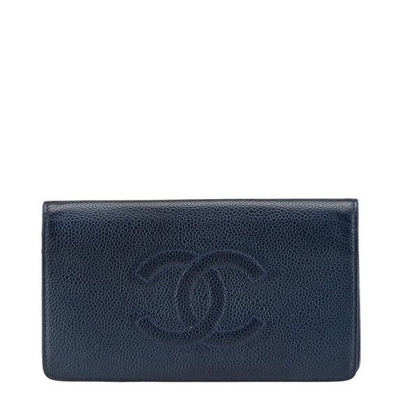 CHANEL Navy Caviar Leather Coco Mark Wallet - Picture 1 of 14
